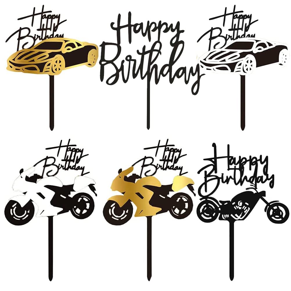 11-teiliger Cake Topper – Happy Birthday Mit Auto- & Motorrad-Motiven – Acryl, Für Jungengeburtstage Oder Männerparty