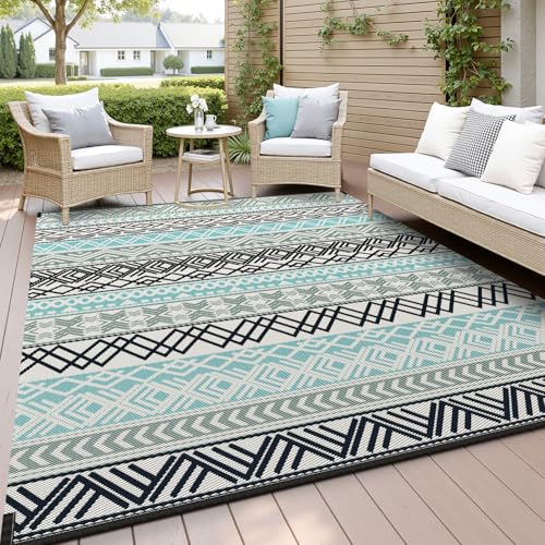 MontVoo Outdoor Rug Carpet 10x14 Waterproof-Patio Rug Mat Reversible RV Camping Rug Picnic Mat Plastic Straw Outside Rug for Balcony Porch Deck Beach-Boho Outdoor Area Rug for Patio Decor Co