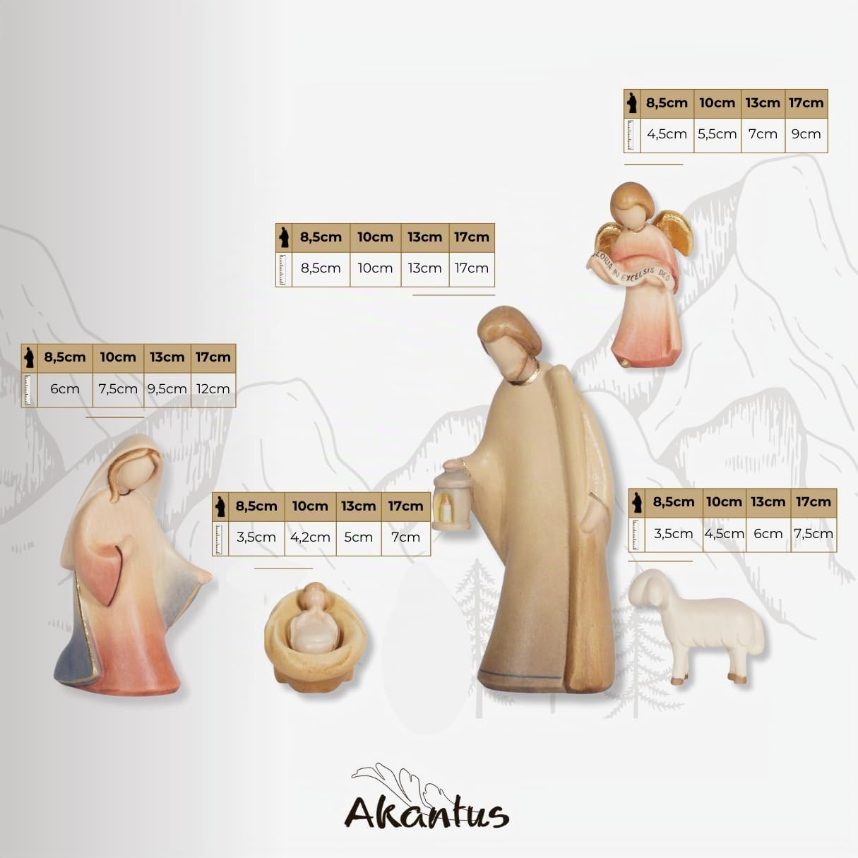 Akantus Krippe Leonardo Krippenfiguren: 8er Set bemalt (10 cm)
