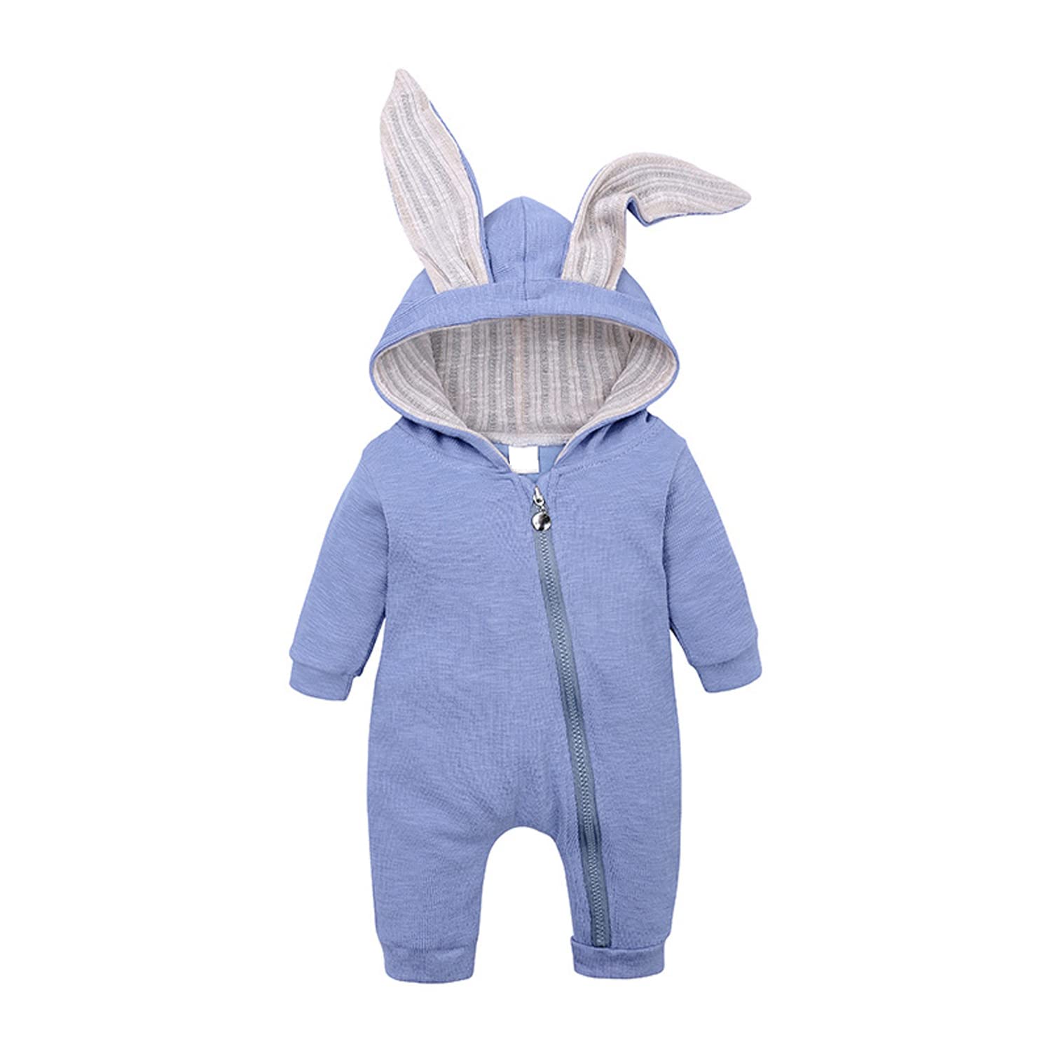 Verve Jelly Newborn Baby Boy Girl Rabbit Ears Zipper Romper Jumpsuit Long Sleeve Warm Pajamas Clothes