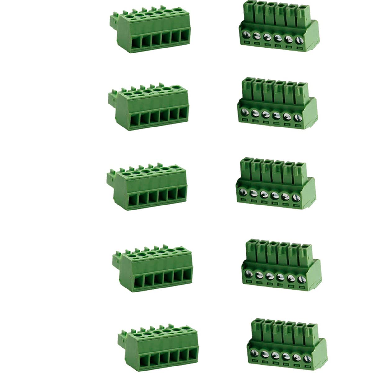 300V 8A KF2EDGK 3.5mm/ 0.14inch Pitch 6 Pin Pluggable PCB Screw Terminal Block Female Connector Green, Pack of 10