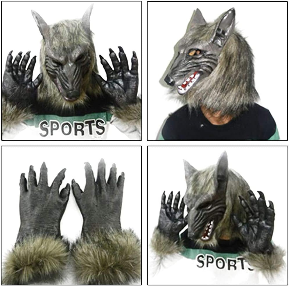 Halloween Werewolf Costume Wolf Claws Gloves and Head Mask for Cosplay Costume