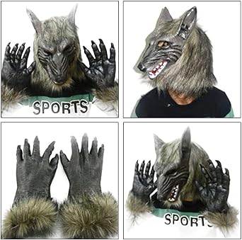 Halloween Werewolf Costume Wolf Claws Gloves and Head Mask for Cosplay Costume