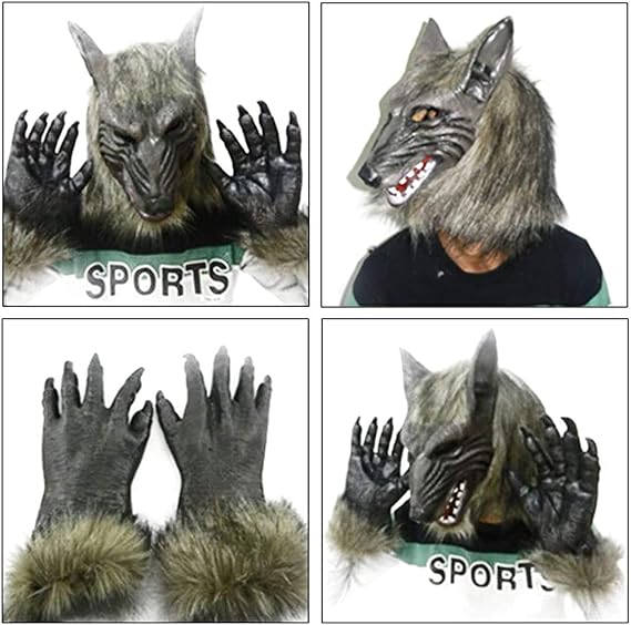 Halloween Werewolf Costume Wolf Claws Gloves and Head Mask for Cosplay Costume
