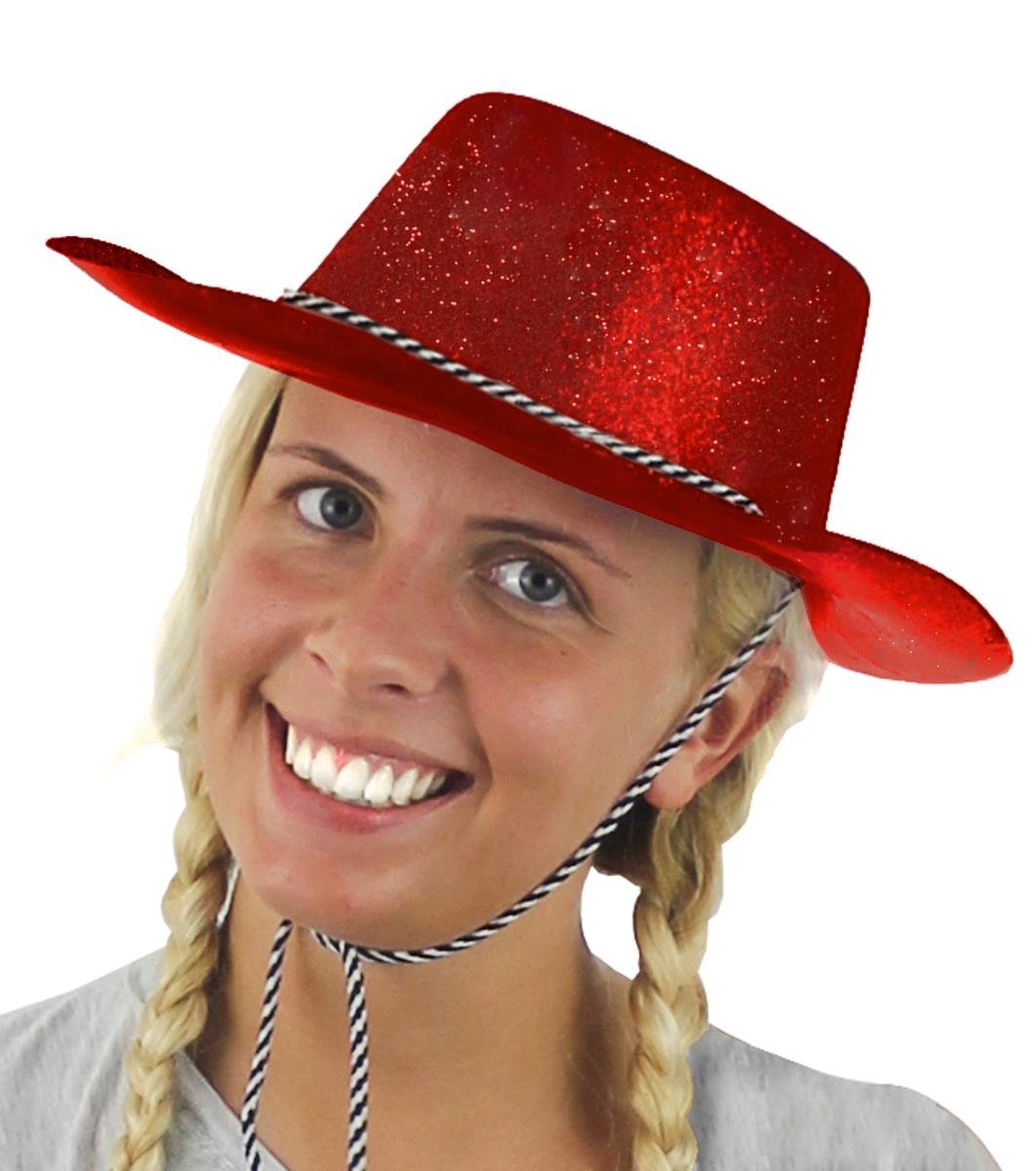 LARGE RED GLITTER COWBOY HAT FANCY DRESS ACCESSORY ST GEORGES DAY SAINT HEN NIGHTS & STAG NIGHTS (PACK OF 24)