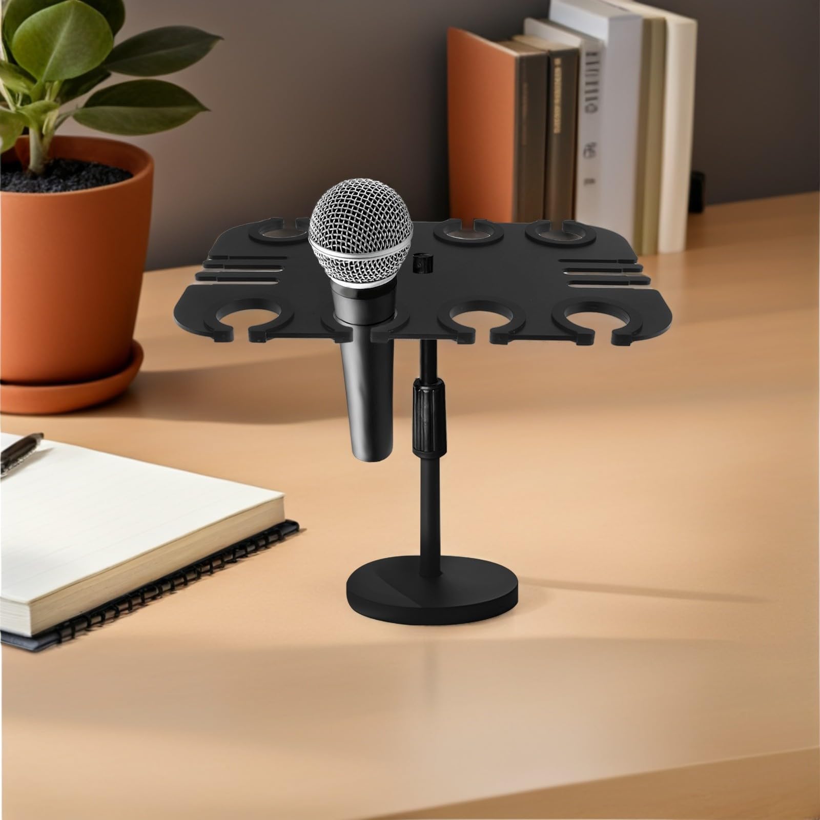 Cabilock Soporte de Pared Almacenamiento Seguro para Micrófono Negro Rectangular con 8 Agujeros, Acero al Carbono y Plástico y Antirrayaduras para Grabaciones y Transmisiones