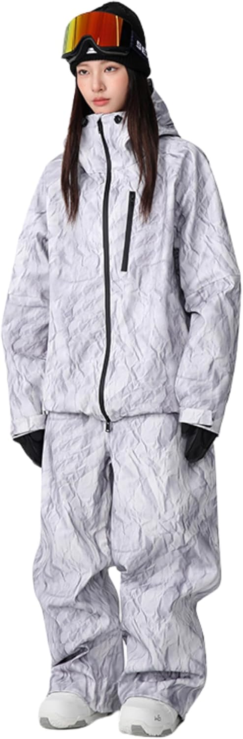 Denim Print Snowboard Suits for Men Women 24-25 New Baggy Hooded Snow Jackets & Pants Set 3L Skiing 2 Pieces Sets
