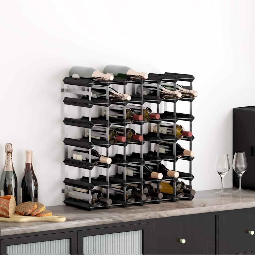 vidaXL Solid Wood Pine Wine Rack for 42 Bottles Home Indoor Living Room Kitchen Storage Cabinet Wine Rack Bottle Holder Furniture Black