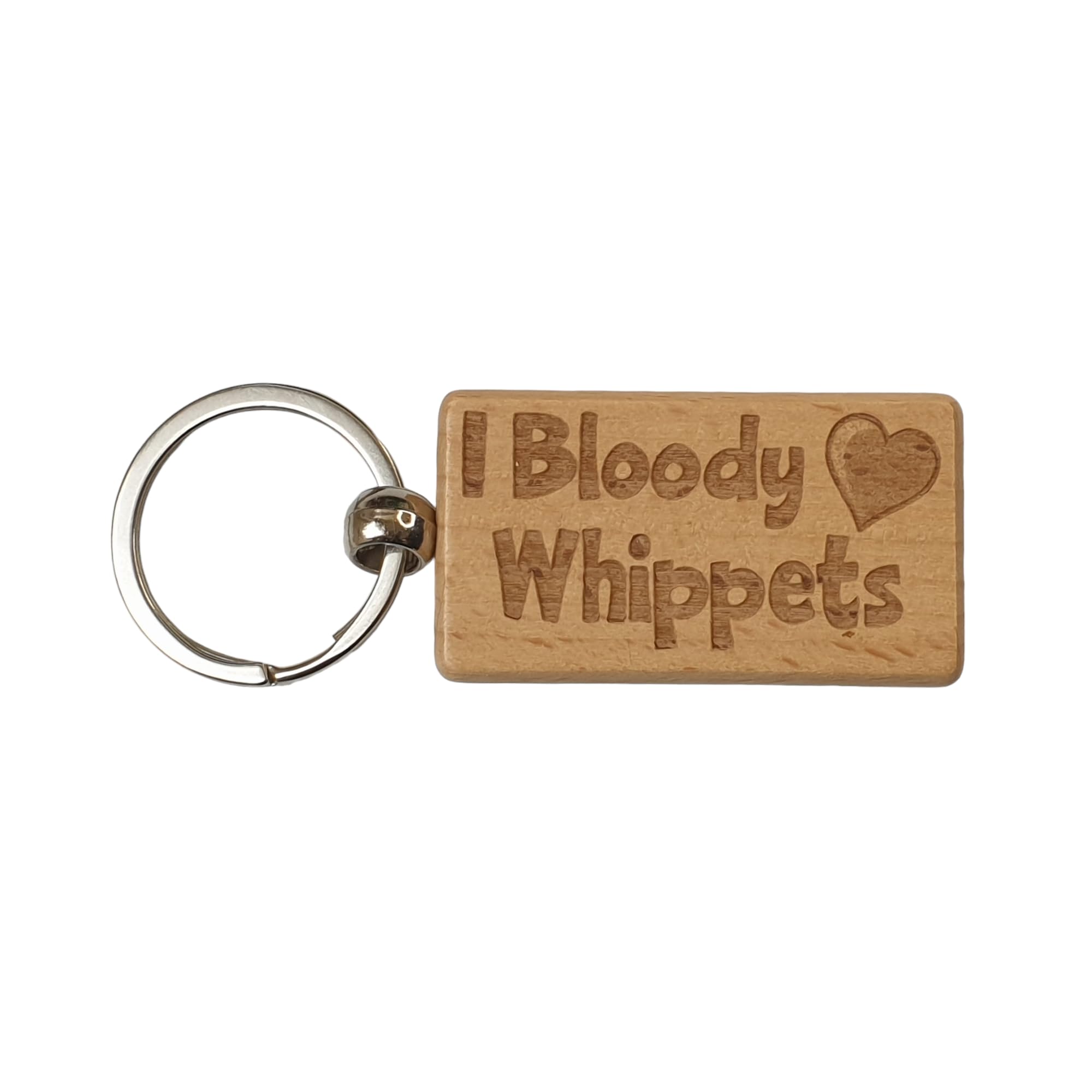 Decalarama Brown Cute Whippet Keyring Gift - I Bloody Love - Engraved Hardwood Key Fob Fun Novelty Nice Custom Present