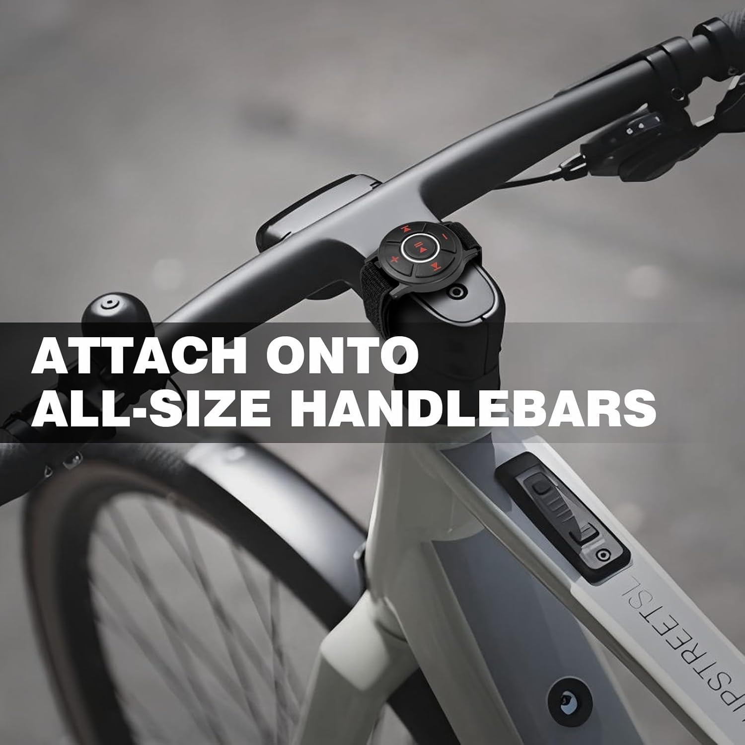 Doohoeek Bluetooth Media Control attached to a bicycle handlebar, demonstrating its use for cycling.