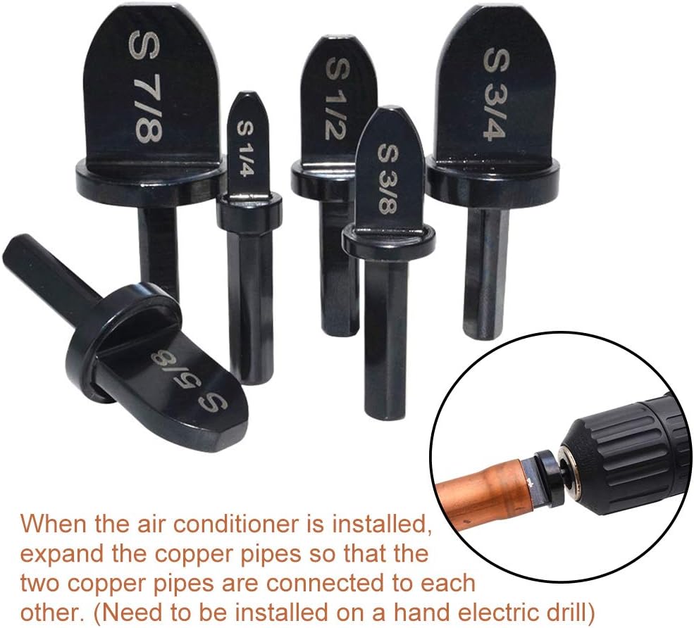 6pcs Swaging Tool Drill Bit Set Professional Manual Copper Pipe Swaging Tool Drill Bit Repairing Set with 1/4, 3/8, 1/2, 5/8, 3/4 Bits