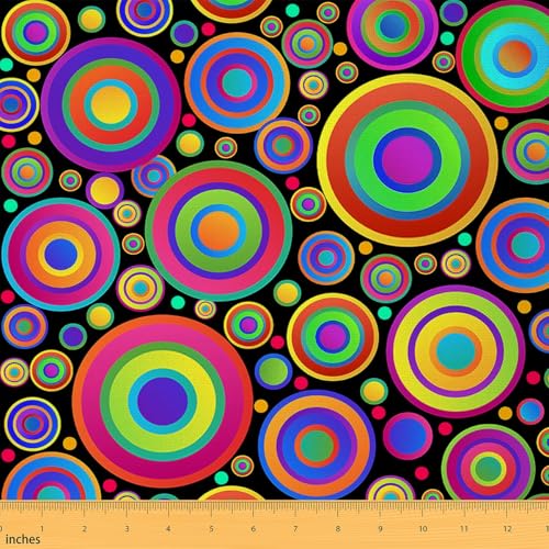 Feelyou Geometric Upholstery Fabric for Chairs, Bright Colorful Trippy Circles