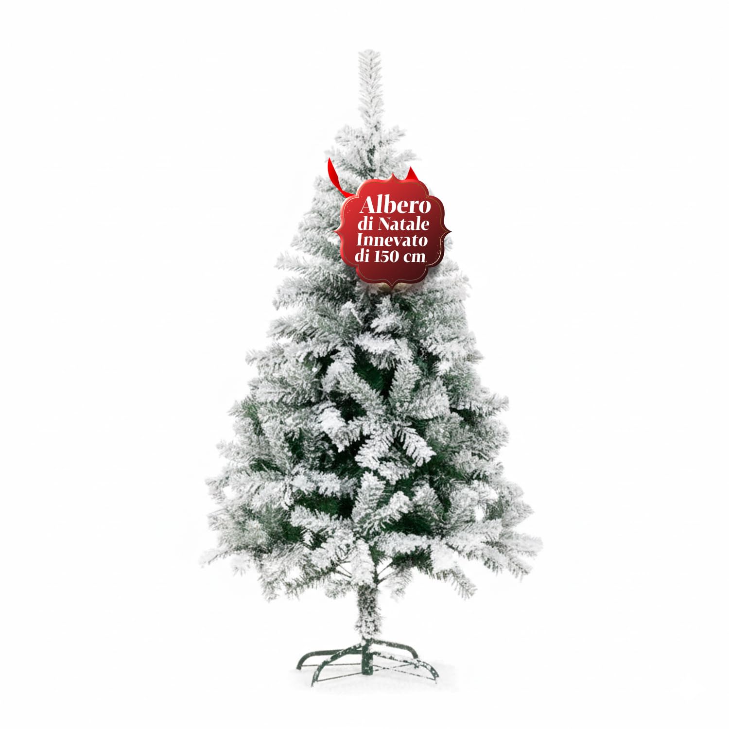 Avilia Albero di Natale Artificiale Innevato di 150 cm con 438 Rami. Perfetto per Interni, Pronto per Essere Decorato con Luci e Ornamenti Natalizi con Base in Metallo e Innesto Facile Ø 70 cm