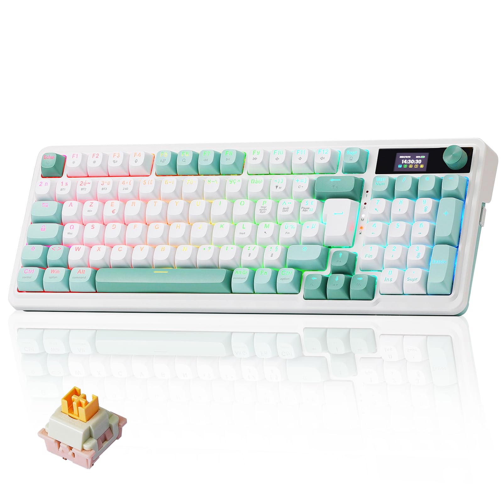 Redragon K719 Pro Clavier Mécanique sans Fil AZERTY Écran TFT et Molette Gasket