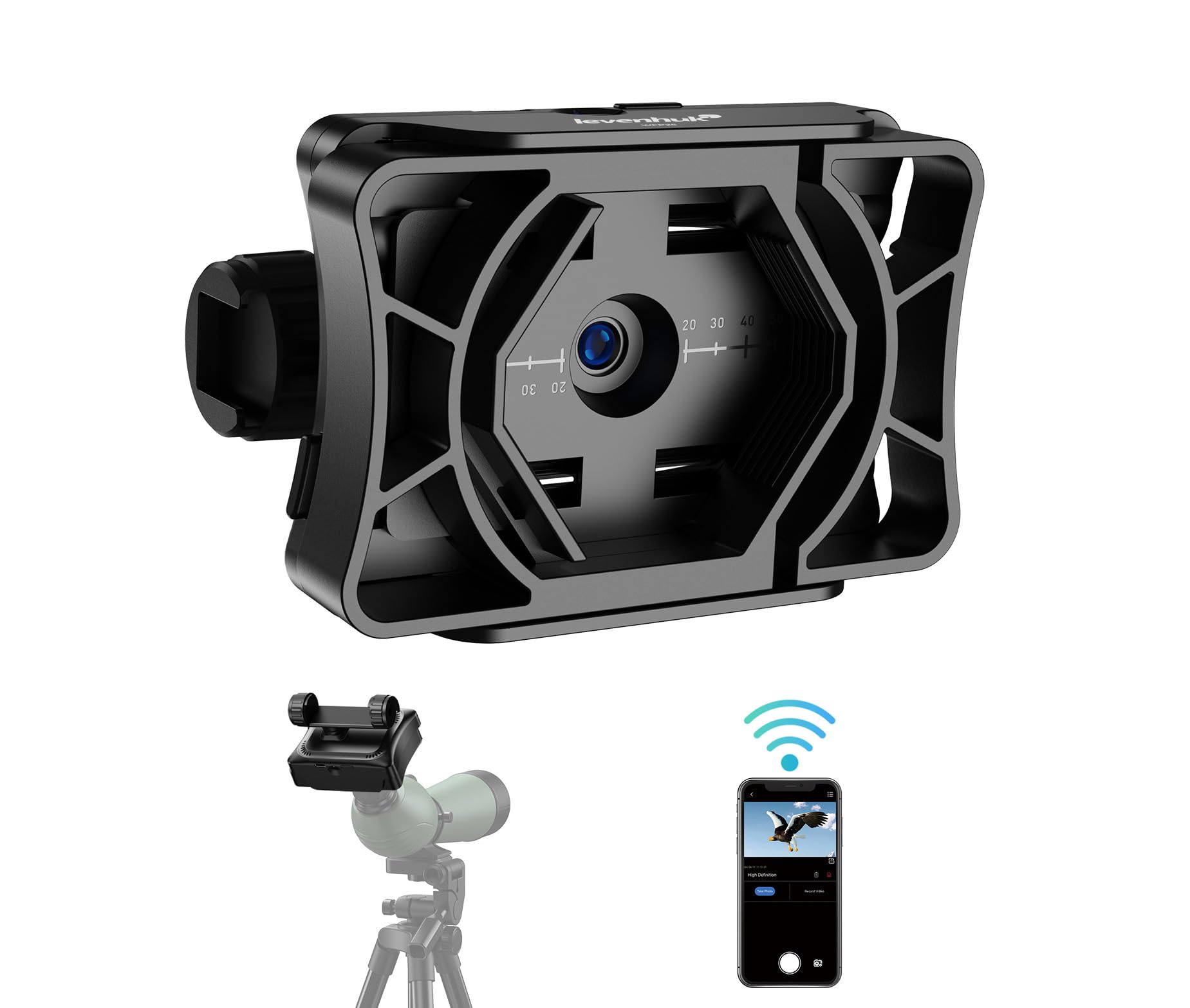 Levenhuk Kelvin WFP25 WLAN Fotokular Full HD Digitale Okularkamera | für Teleskop Mikroskop Fernglas Monokular, Smartphone-kompatibel, 3x Zoom, App, 32 GB microSD, 360° Drehung