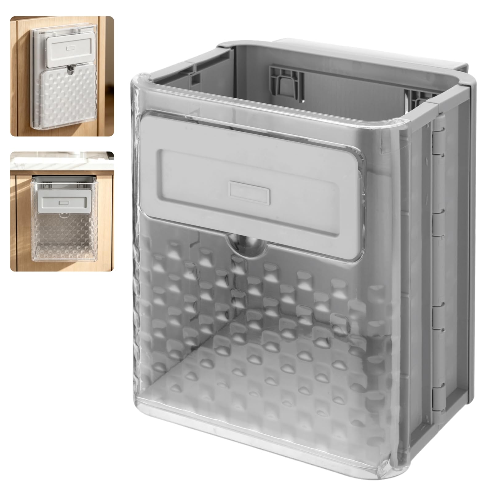 Faltbarer Hänge-Mülleimer für Schranktüren, 9,3 x 6,9 x 10,9 Zoll platzsparender Kunststoff-Abfalleimer mit abnehmbarer, metallhaftender Frontabdeckung, grau, für Küche, Bad, Büro