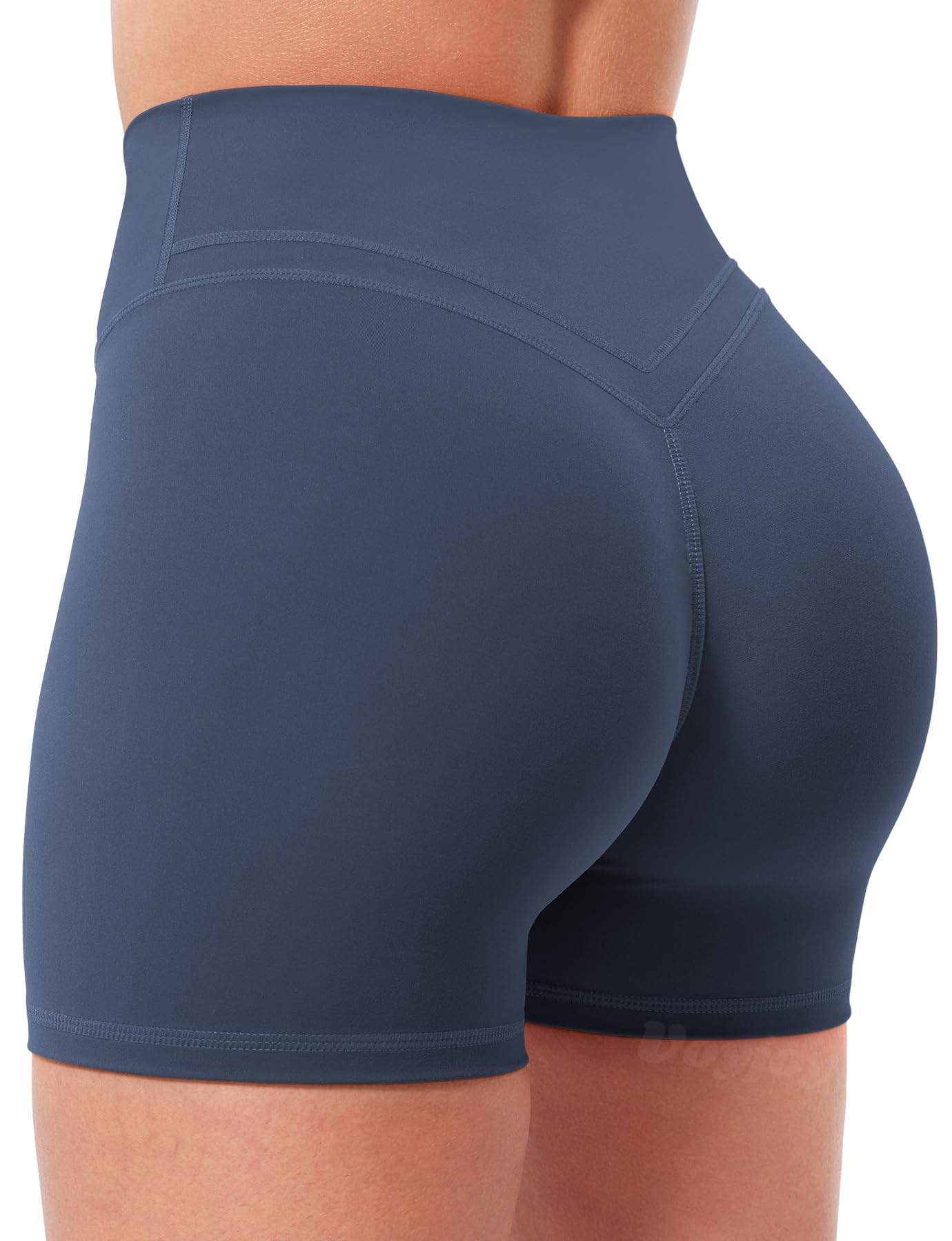 VOYJOY Women Workout Impact Yoga Shorts 4.5" V Cross No Front Seam High Waist Tummy Control Hidden Scrunch Biker Shorts