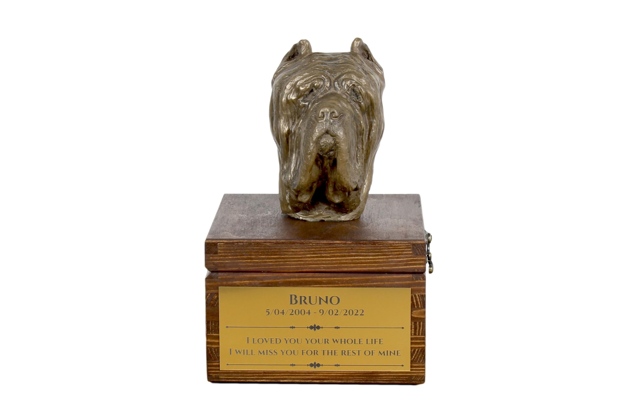 Urne personnalisée chien Mastino Nepolitain en bronze et bois d'artisanat