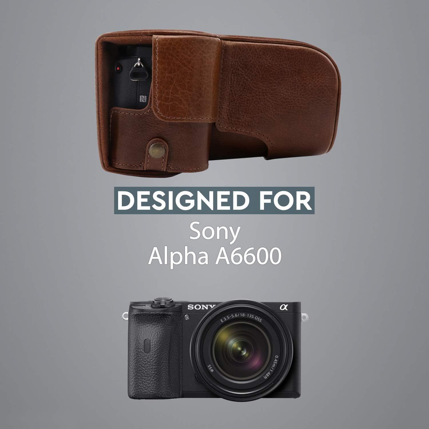 Buy 1 get 1 🔥 MegaGear Ever Ready Genuine Leather Camera Case Compatible with Sony Alpha A6600