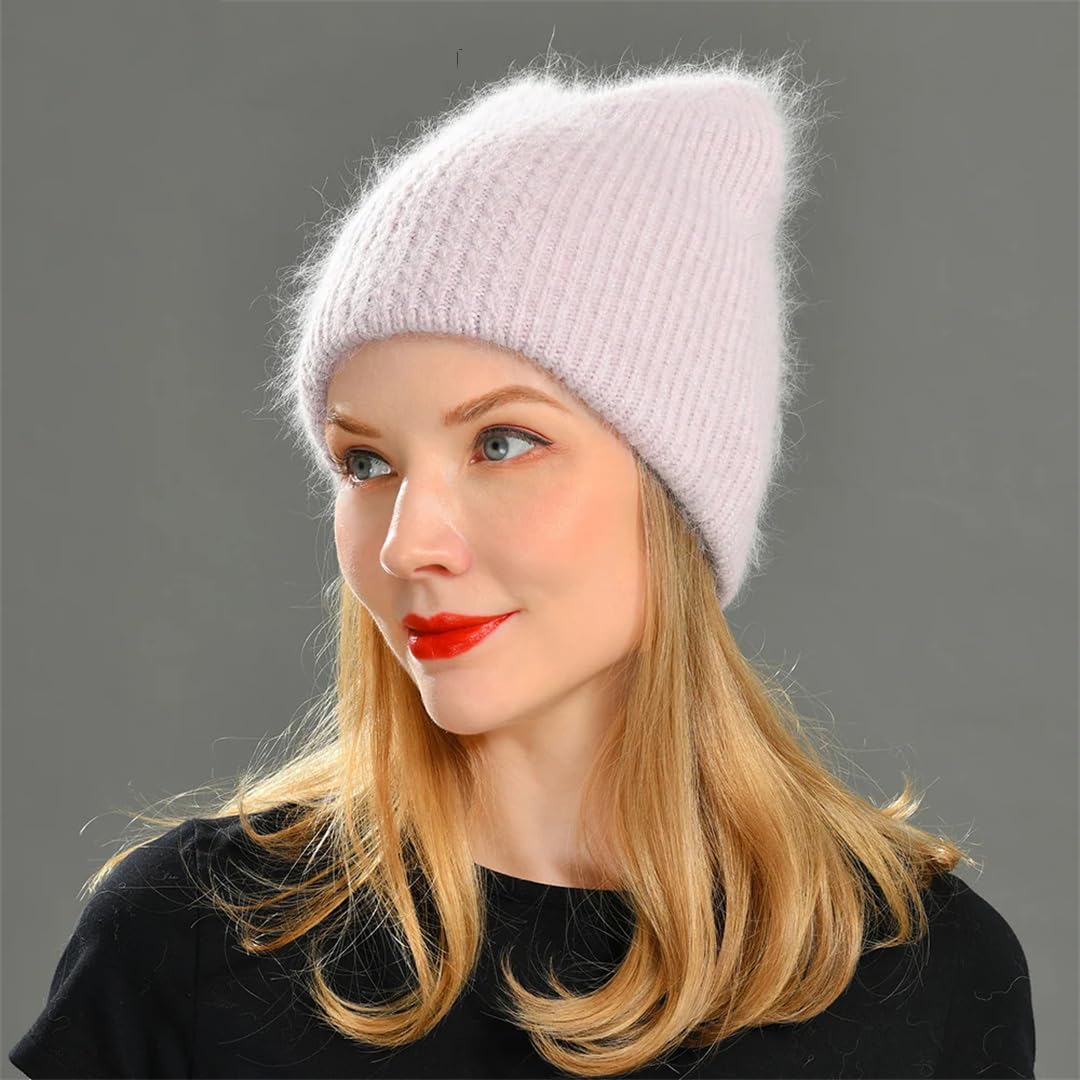 Gorro De Pelo Largo Para Mujer, Gorros De Punto Gruesos De Doble Capa De Invierno, Gorro Con Orejas De Gato Bonito Para Niña, Sombreros De Otoño