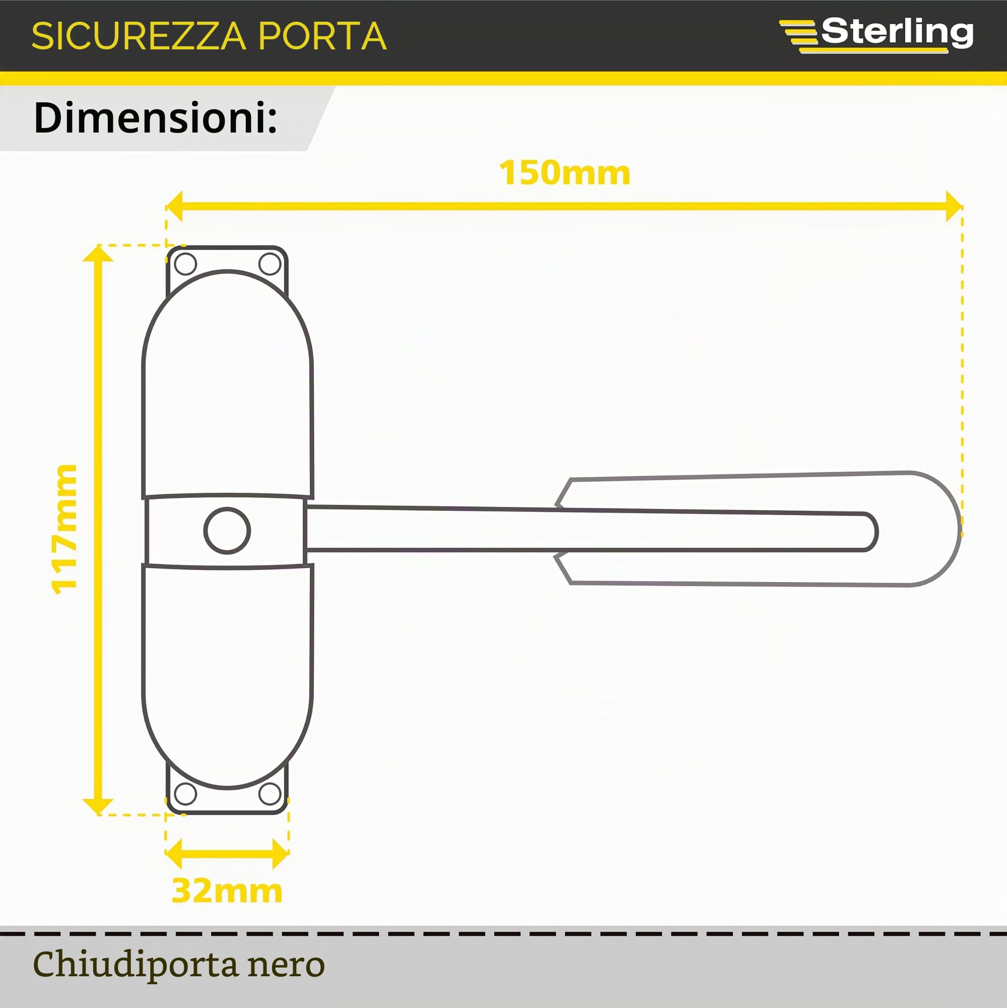 Sterling 271 DCBK - Chiudiporta a molla Sterling nero, montato in superficie, con resistenza al fuoco di 1/2 ora