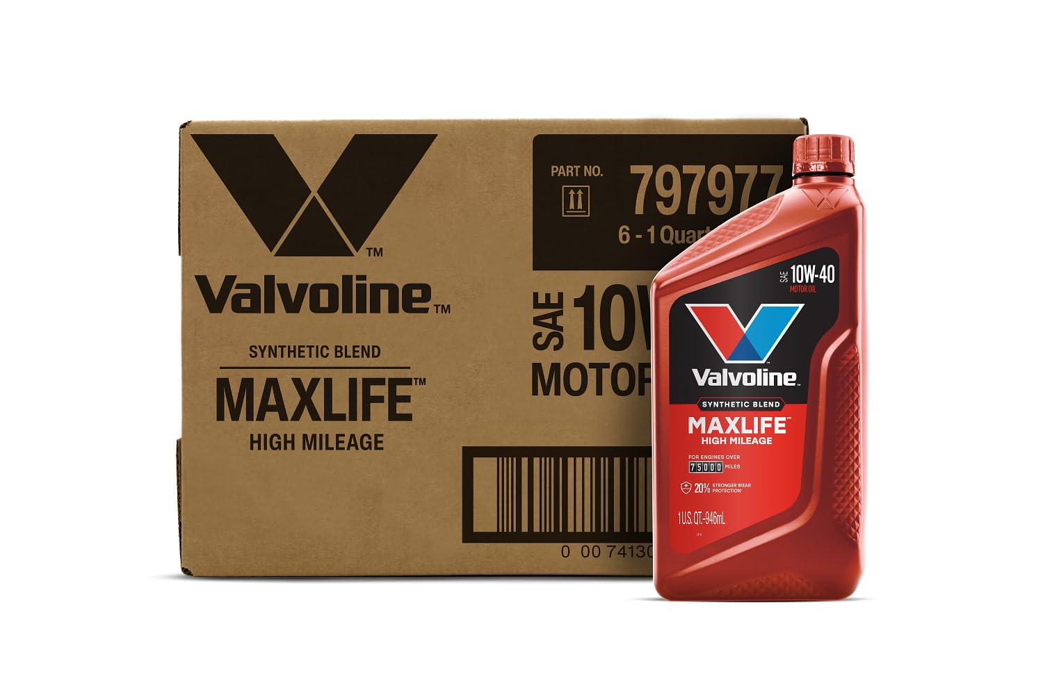 High Mileage with MaxLife Technology SAE 10W-40 Synthetic Blend Motor Oil 1 QT, Case of 6