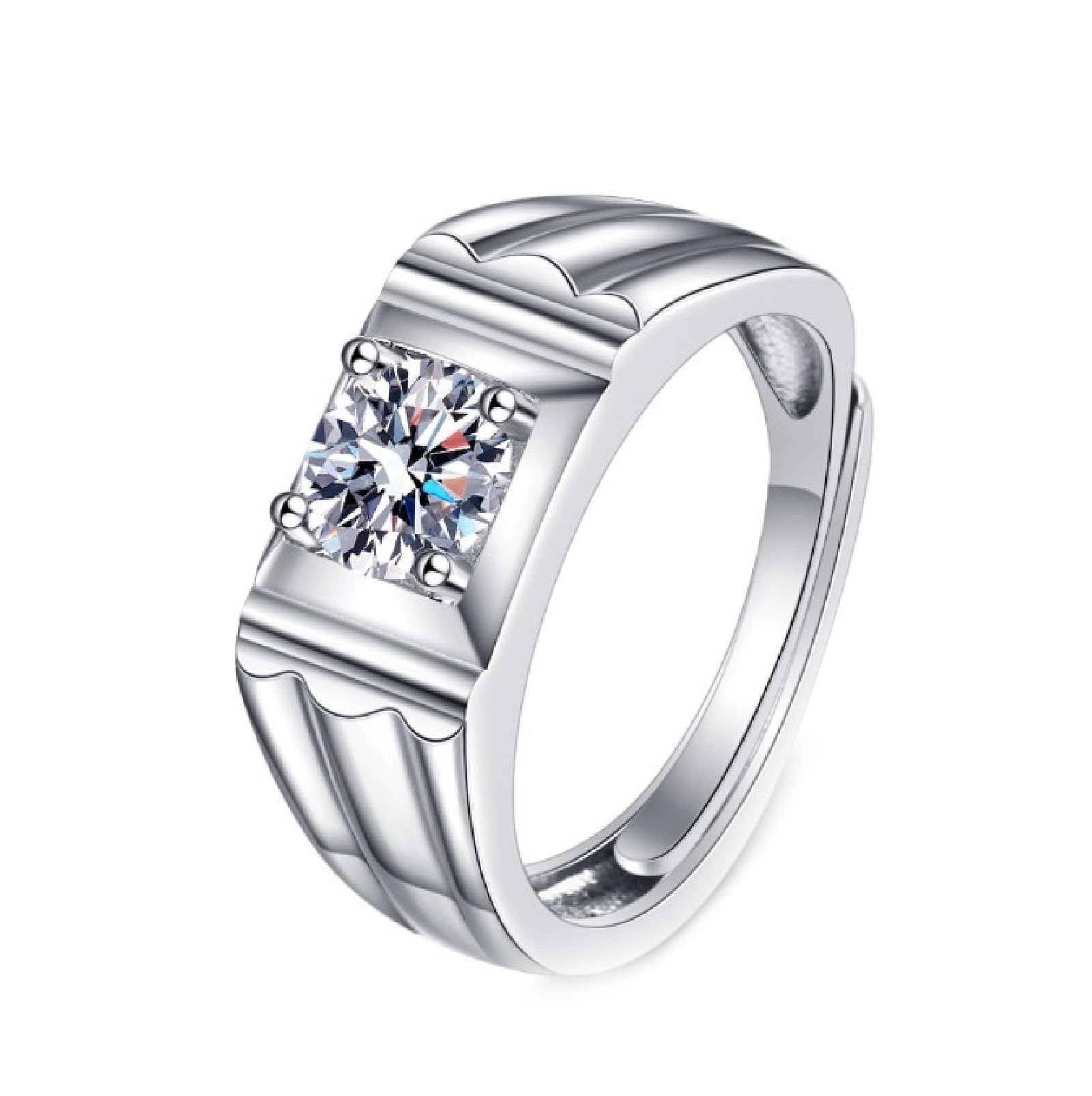 Pierścionek zaręczynowy mężczyźni białe złoto obrączka ślubna kobiety 18K diament laboratoryjny elegancki wzór fala 4 bolce okrągłe 1 ct cyrkonia rozmiar N 1/2 moda dla dziadka biżuteria ślubna