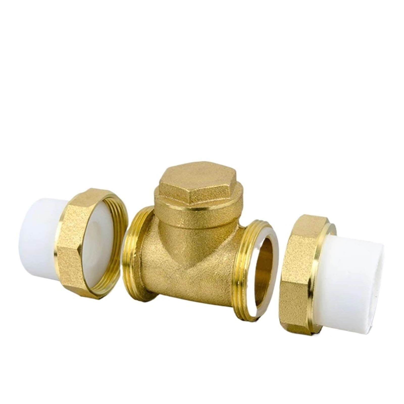 Válvula de retención unidireccional horizontal de latón PPR | Estructura de doble unión termofusible, válvula unidireccional antirretorno para detener el reflujo de agua (PPR50, tipo B)