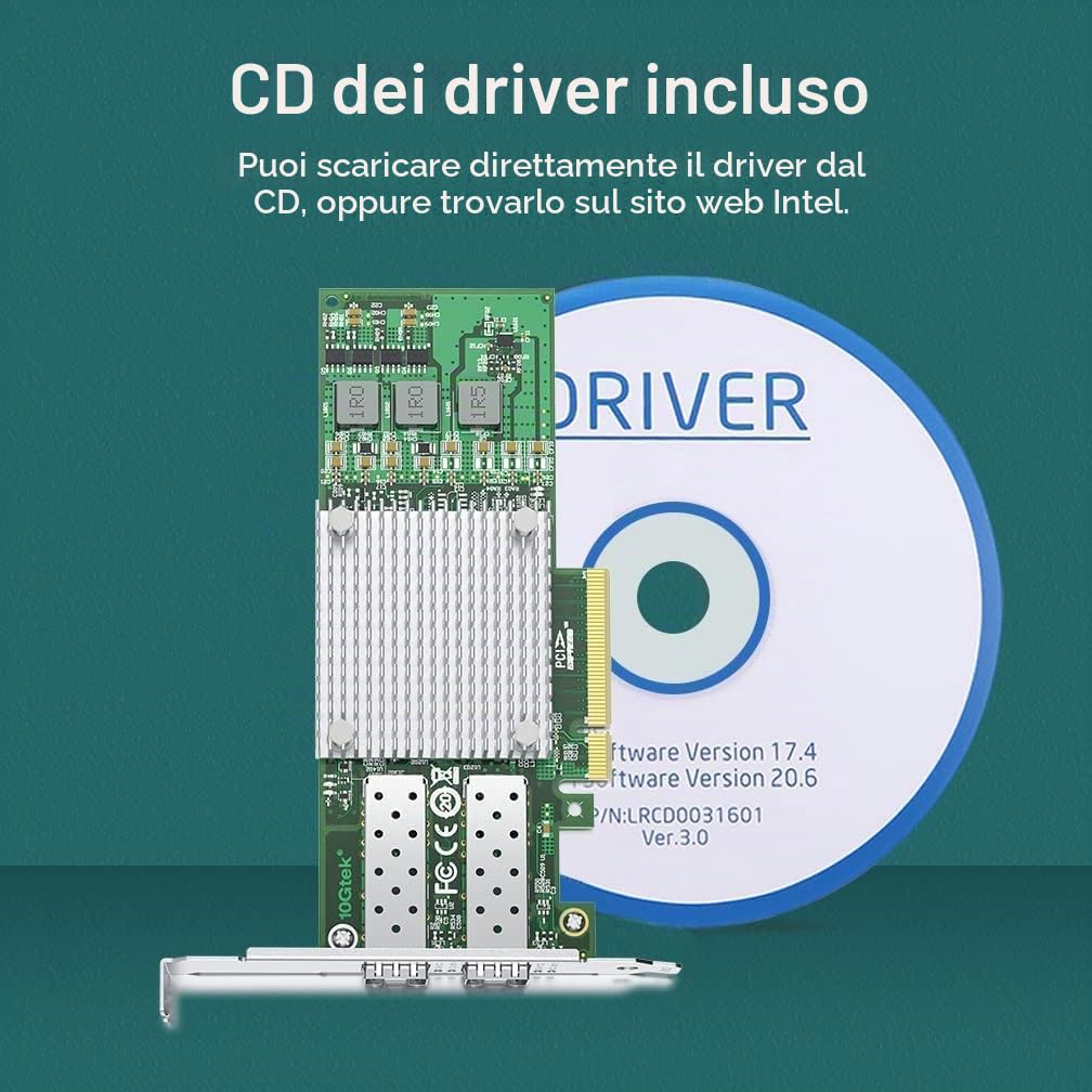 ipolex Scheda di rete 10 Gb, 2 porte SFP+, scheda di rete 10GbE rispetto a Broadcom BCM57810S, supporta Windows Server/Windows/Linux/VMware (non supporta Mac OS, modalità bypass)