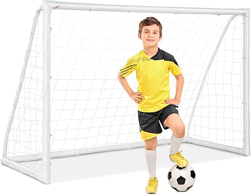 GYMAX Soccer Goal, Soccer Goals for Backyard with All Weather Net, Ground Stake & Zip Ties, Easy Assembly Folding Soccer Frame and Net for Kids