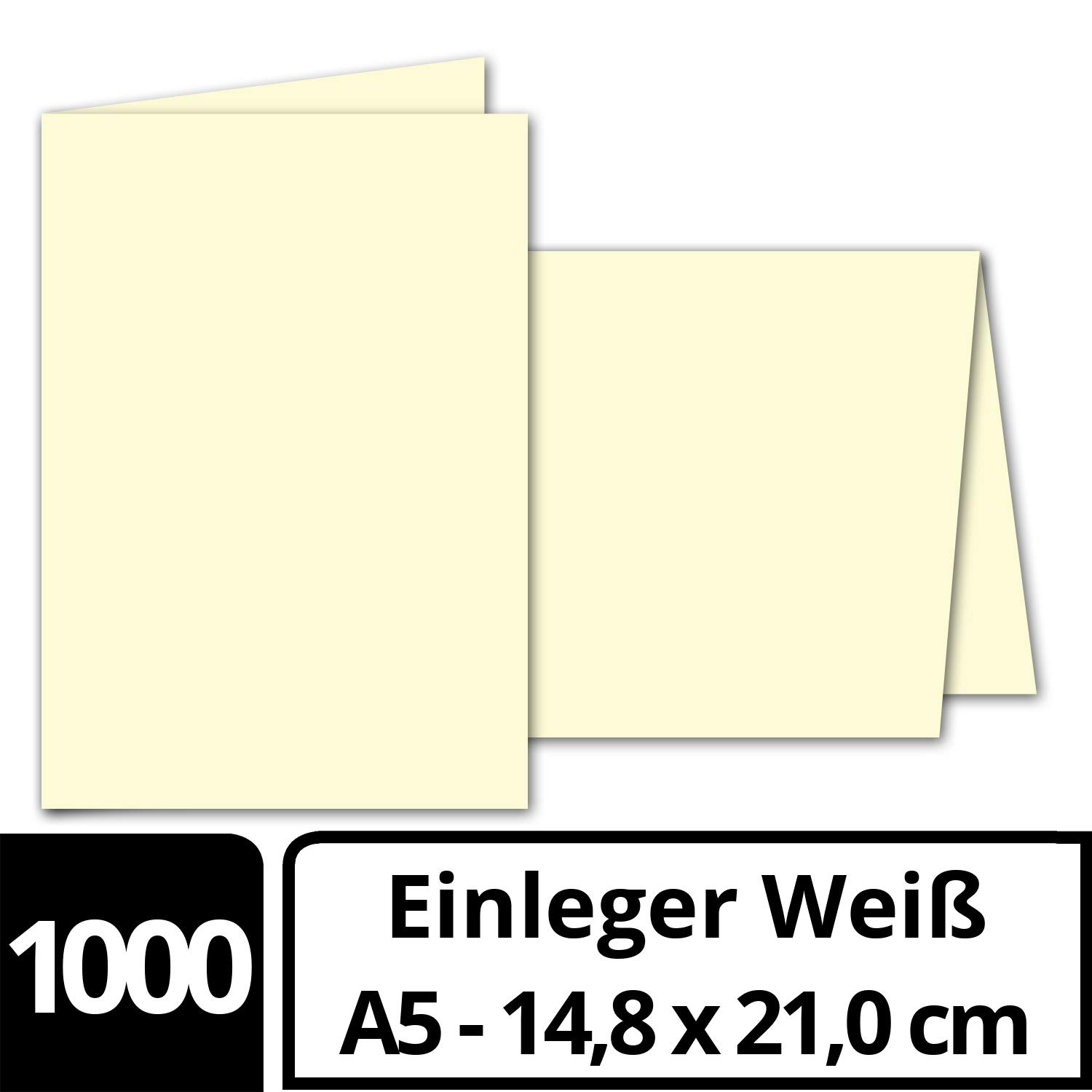 1000 x składany papier do wkładania do podwójnych kart DIN A5 - kremowy - 297 x 210 mm (210 x 148 mm po złożeniu: 210 x 148 mm) - idealny do drukowania tuszem i laserem - wysokiej jakości matowy