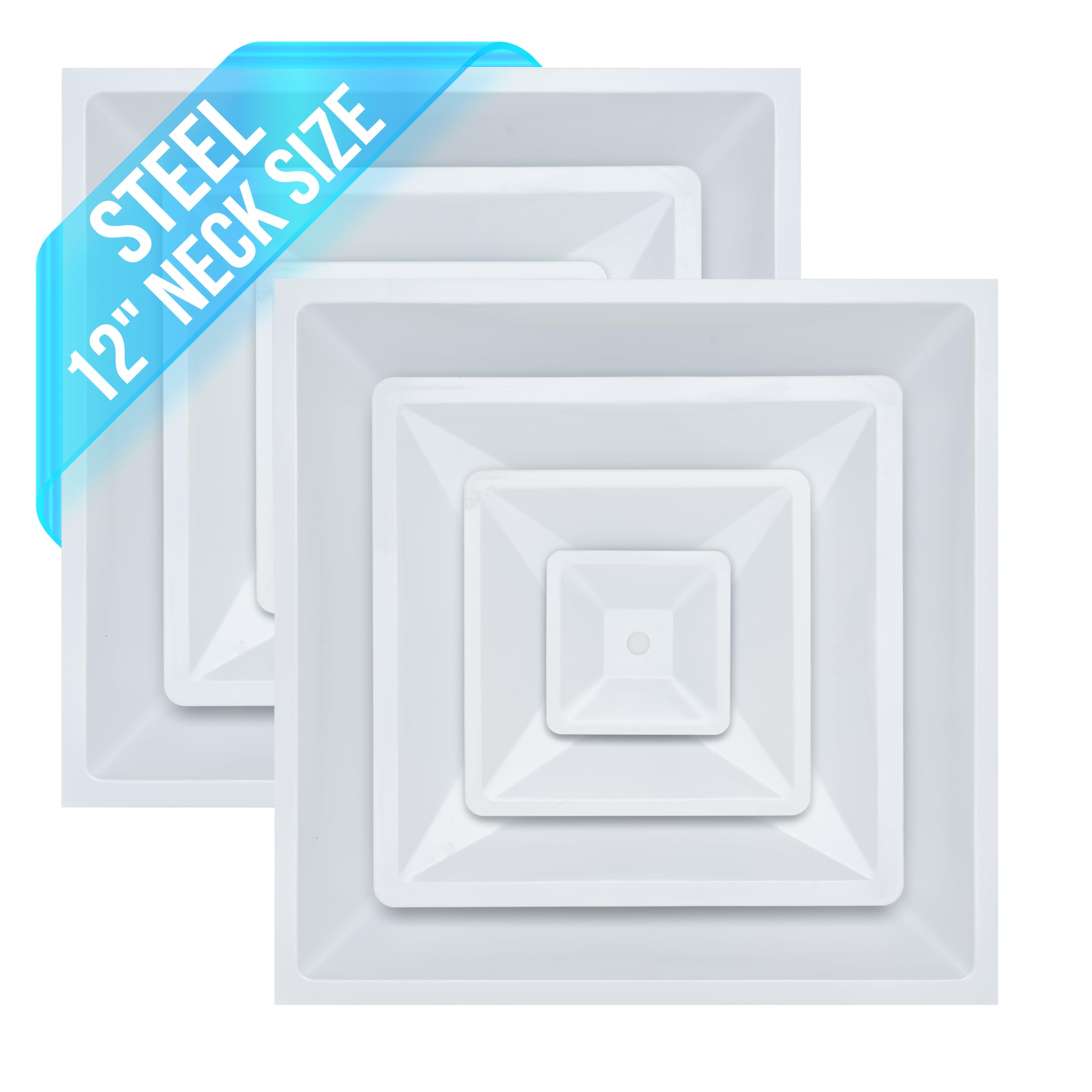 [2 pack] fits 24x24 steel t-bar drop ceiling grid | 2x2 feet lay in air supply diffuser with round 12" [neck size] by handua | 3 cone | drop celing vent | white | outer dimension: 23-3/4" x 23-3/4"