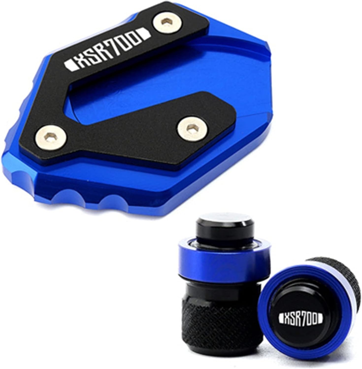 CNC Side Stand Enlarge Extension and Tire Valve Air Caps Compatible with Yamaha XSR 700 XSR700 xsr 700 2014-2023 (Color : Blue-02, Size : A)
