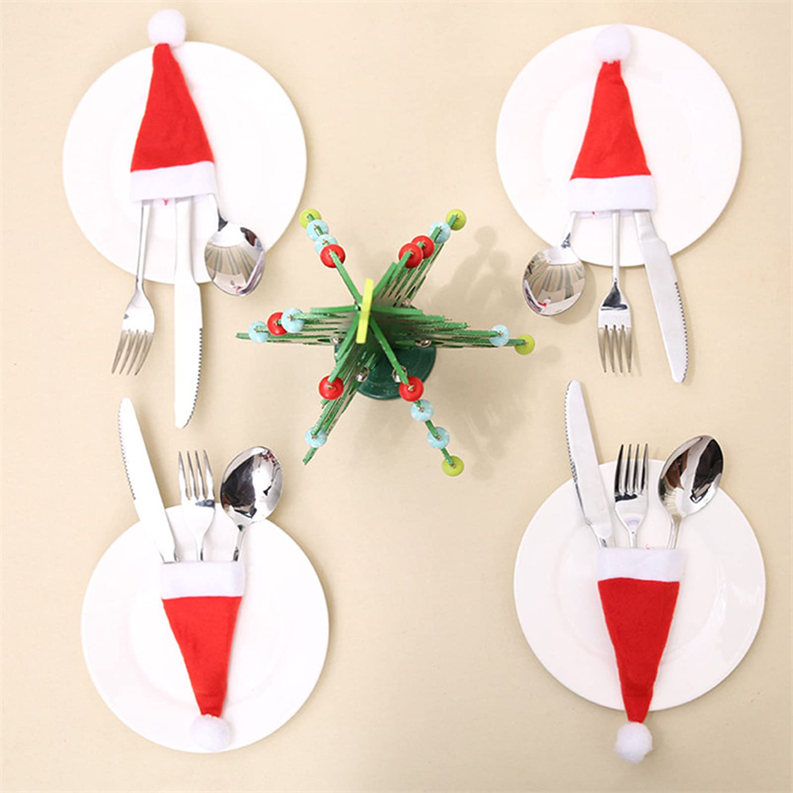 HUHUDAY Porta Range Posate Natalizie Titolari Vacanze Babbo Natale Forchetta Cucchiaio Sacchetto di Immagazzinaggio Cena Decorazione Tavolo