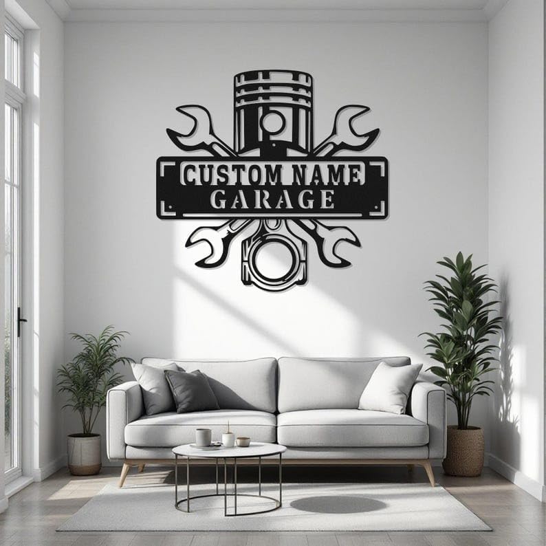 Miniatura 6 de Letrero de metal personalizado para garaje con luz LED, arte de pared de taller personalizado, decoración de habitación automotriz, letreros de