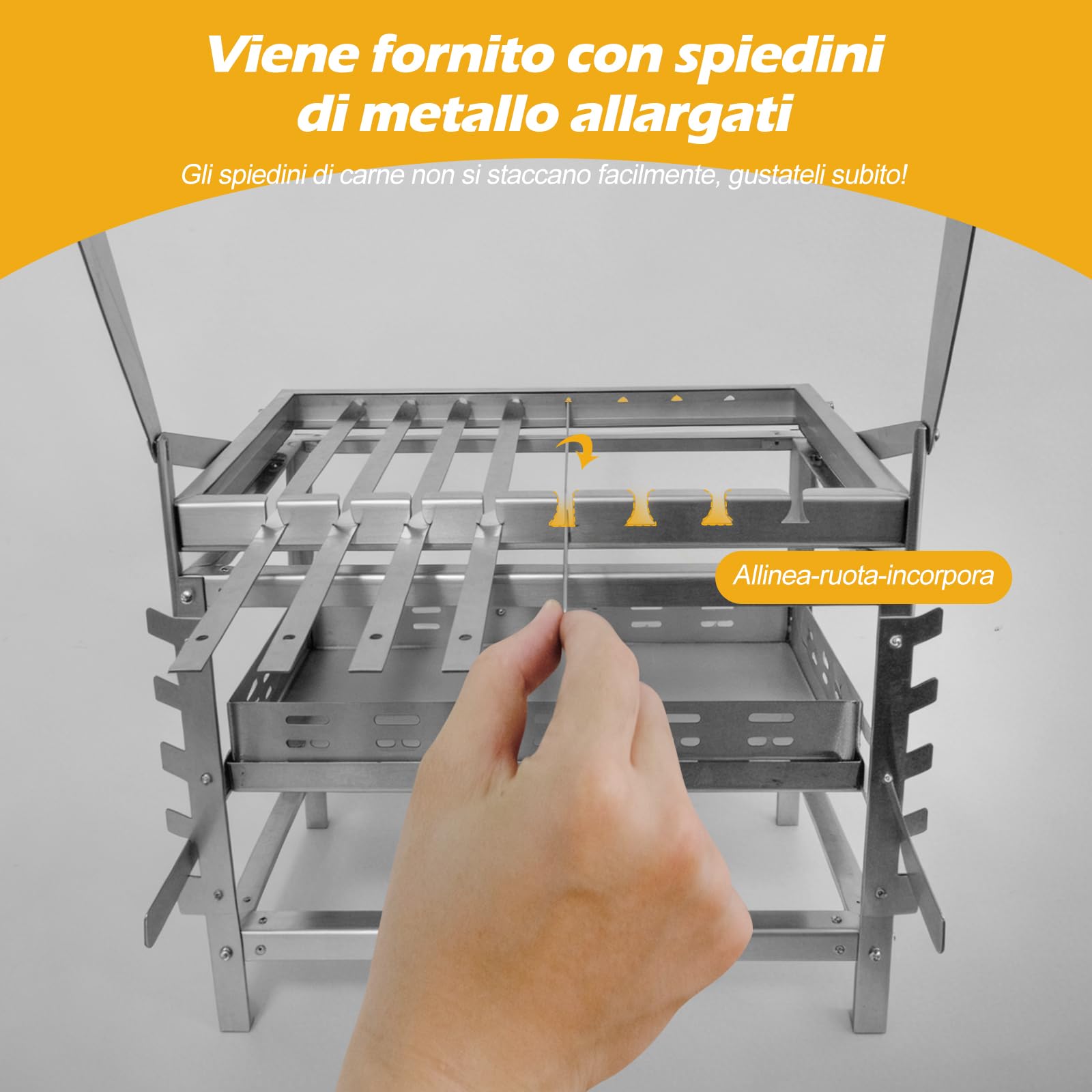 Ergocar Griglia a Carboneesterno In Acciaio Inossidabile Con Spiedini Portatile Girevole e Regolabile In Altezza 4 Ripiani Per Il Carbone Adatta Per Più Persone Ideale Per Picnic Campeggio e Grigliate