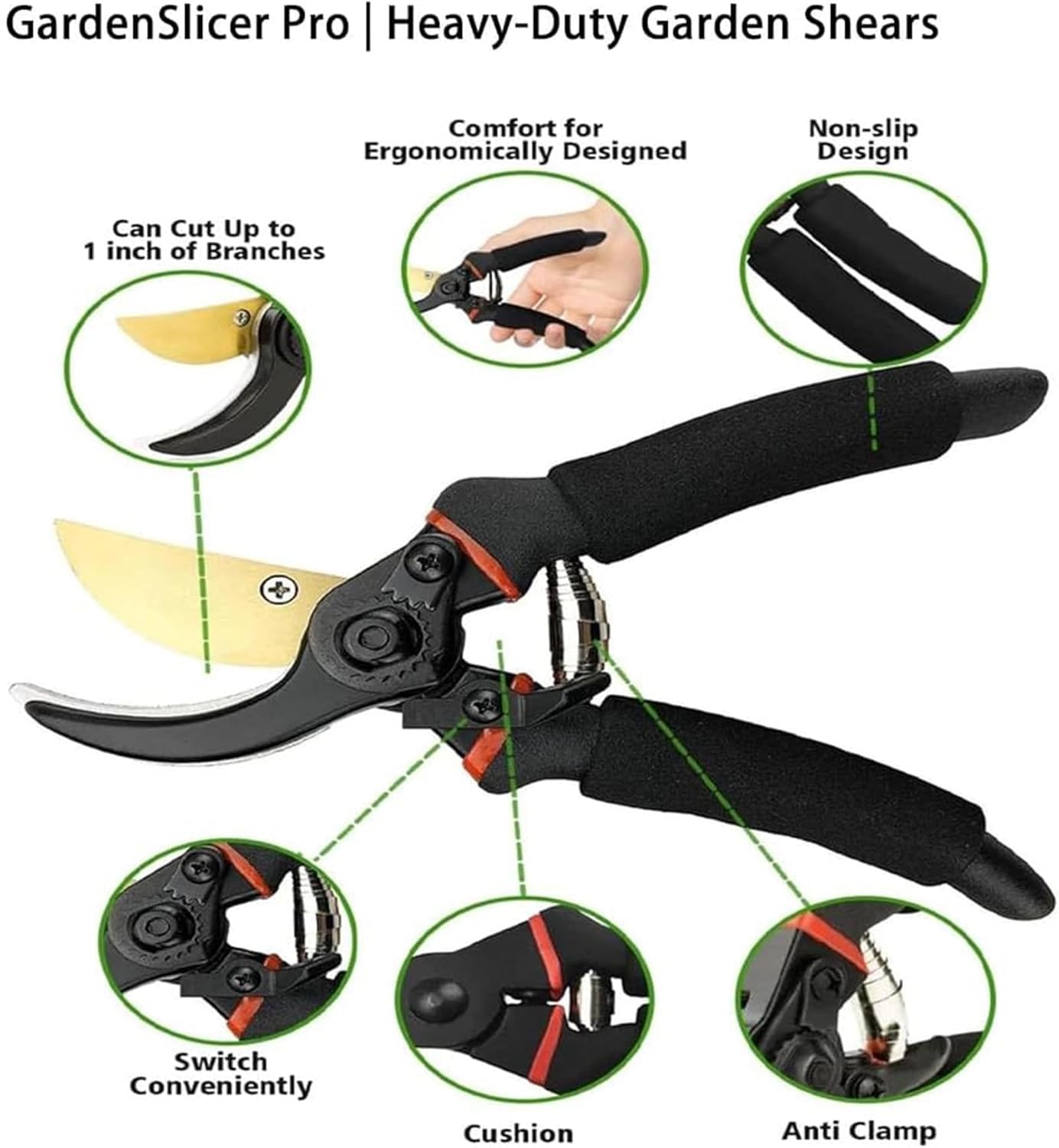 Heavy-Duty Garden Shears,Premium Titanium Bypass Pruning Shears,Rust-Resistant Steel Blade Garden Clippers,Hand Pruners Heavy Duty for Gardening (2PCS)