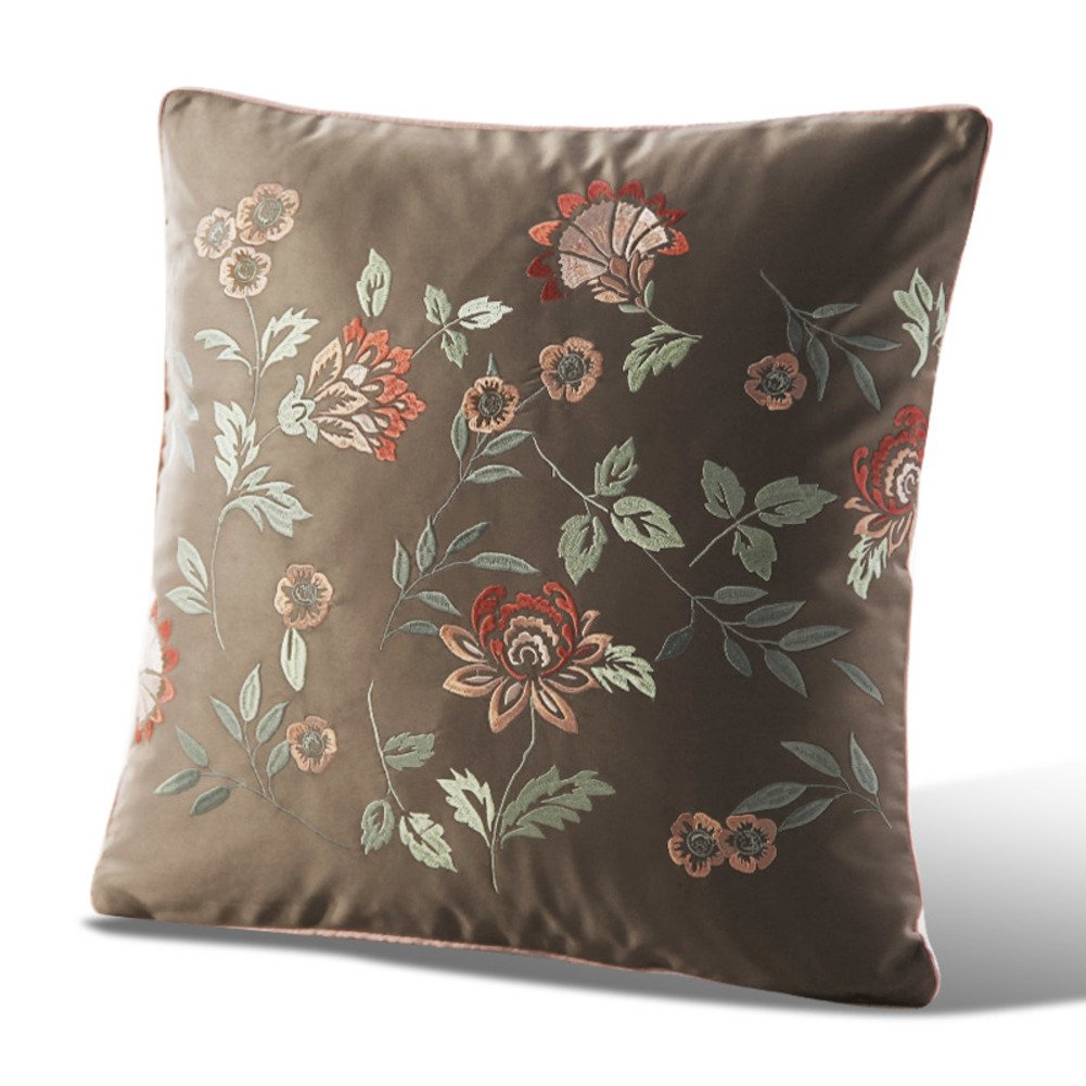 Taie d'oreiller broderie soie et fleurs au style moderne chinois 45x45