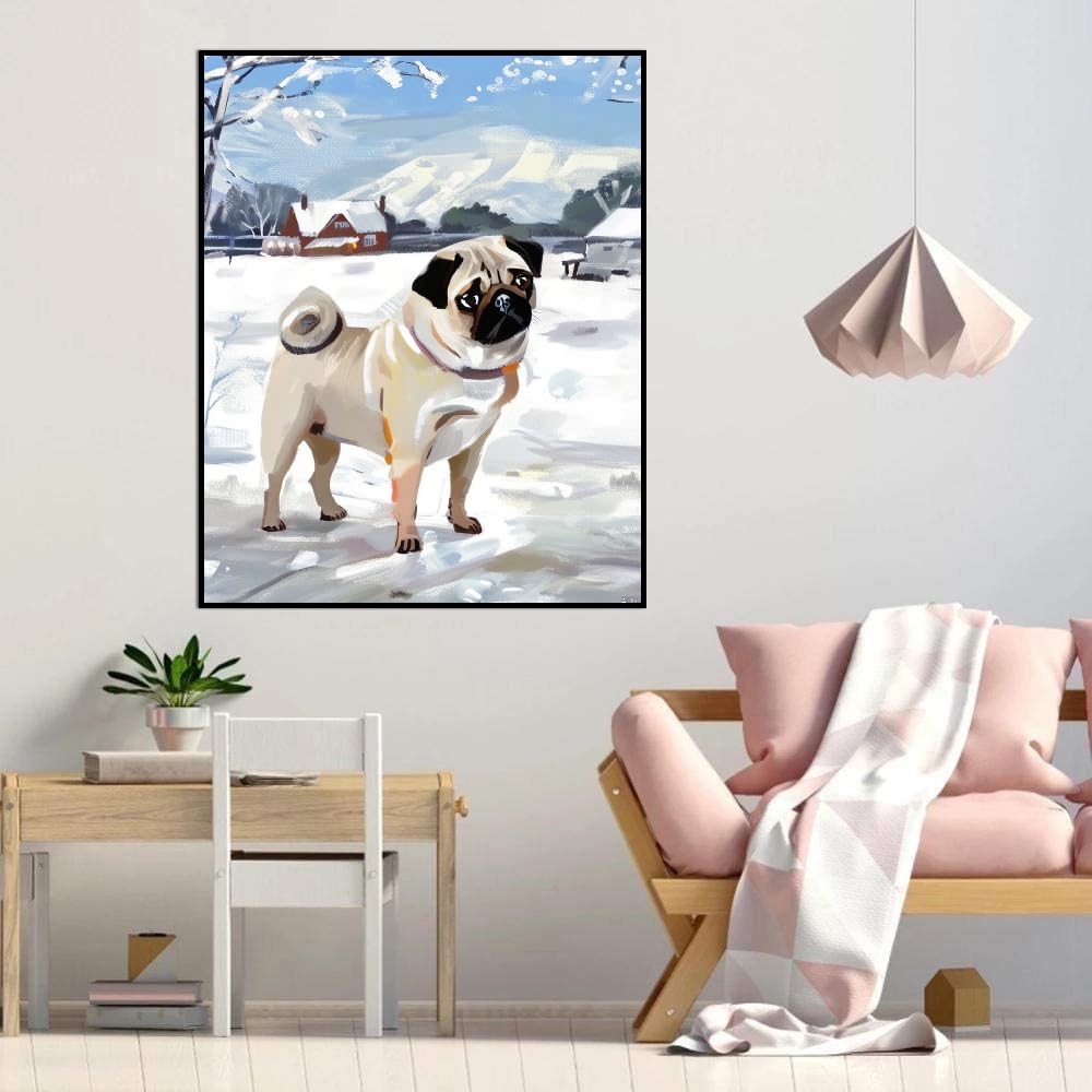 DIY Paint by Numbers Pug Dog on Canvas Painting Kits for Adult, Beginner Oil Painting Kits Gift 20x24inch(50x60cm) Frameless