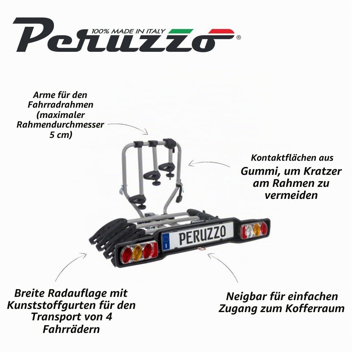 Peruzzo 668/4 Heckträger Neigbarer Anhängerkupplungsfahrradträger Siena, 11102033, Schwarz