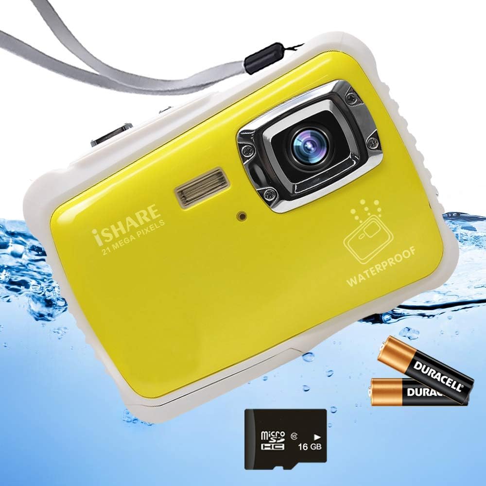 ISHARE Kids Camera, 12MP 1080P Waterproof Digital Camera with 2" LCD, 8X Digital Zoom, Flash and Mic for Kids Girls Boys(2 Batteries and 16G Micro SD CardYellow) …