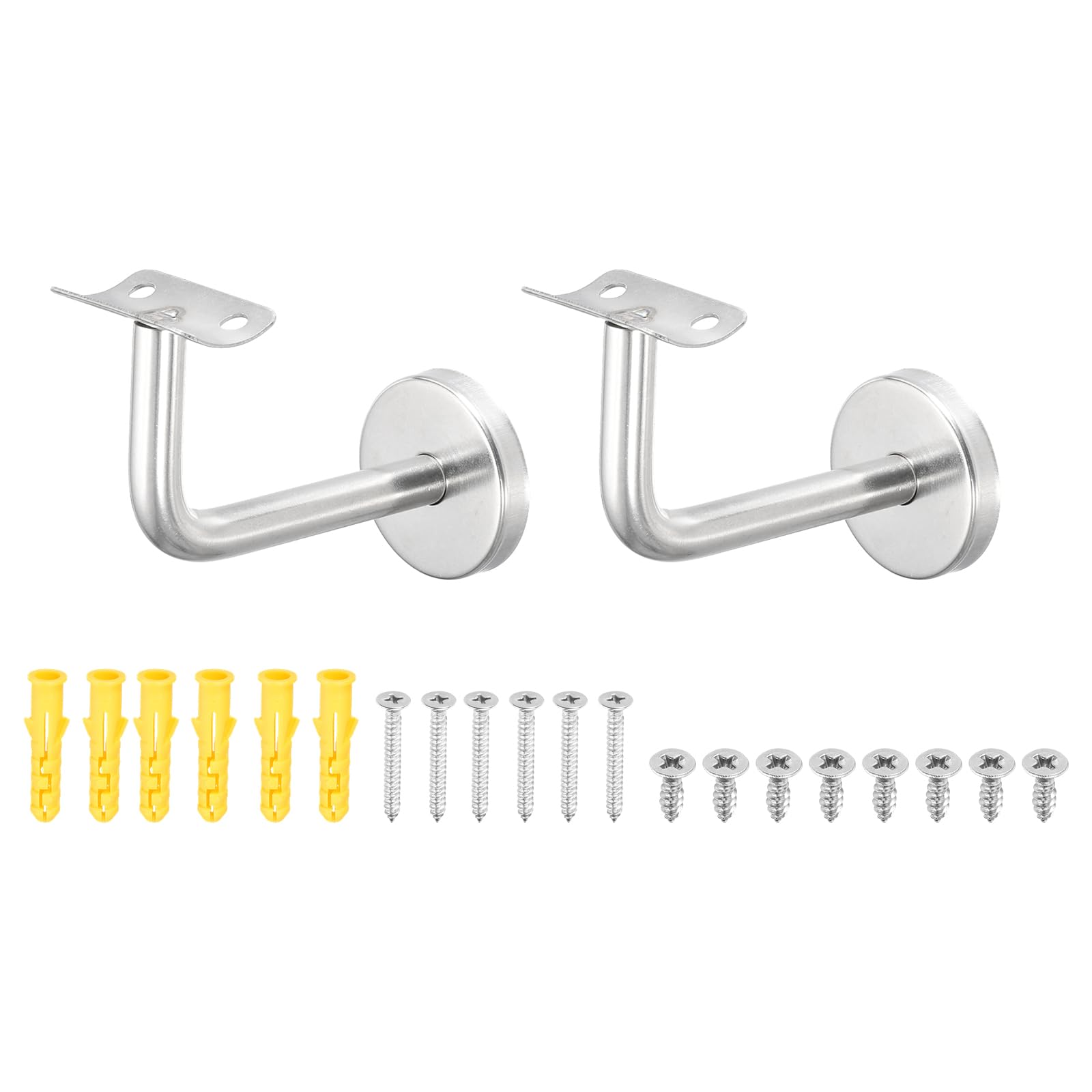 sourcing map 2 Pack Stainless Steel Handrail Bracket, Wall-Mounted Railing Support with Screws, Curved Surface Staircase Hand Railing Brackets for Home Hotel (3.9" x 2.5")