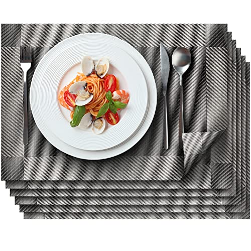 Sets de table Loco Bird Lot de 6 argentés - 44x32cm - Sets de table lavables en PVC - Sets de table résistants à la chaleur - Sets de table - Napperons