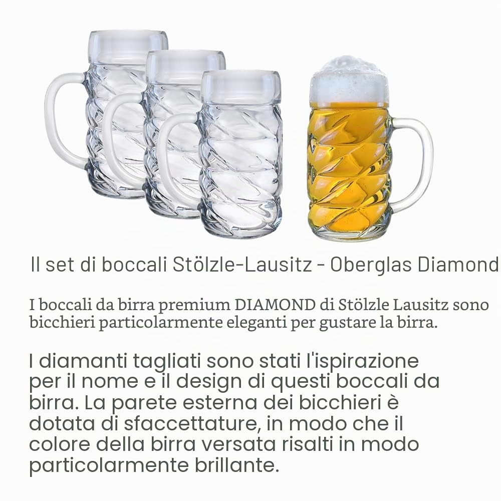 Stölzle Lausitz 5210052 - Boccale da birra della collezione Kaiser da 500 ml, set da 6 pezzi, lavabili in lavastoviglie, altezza: 13,4 cm, diametro esterno: 9,5 cm