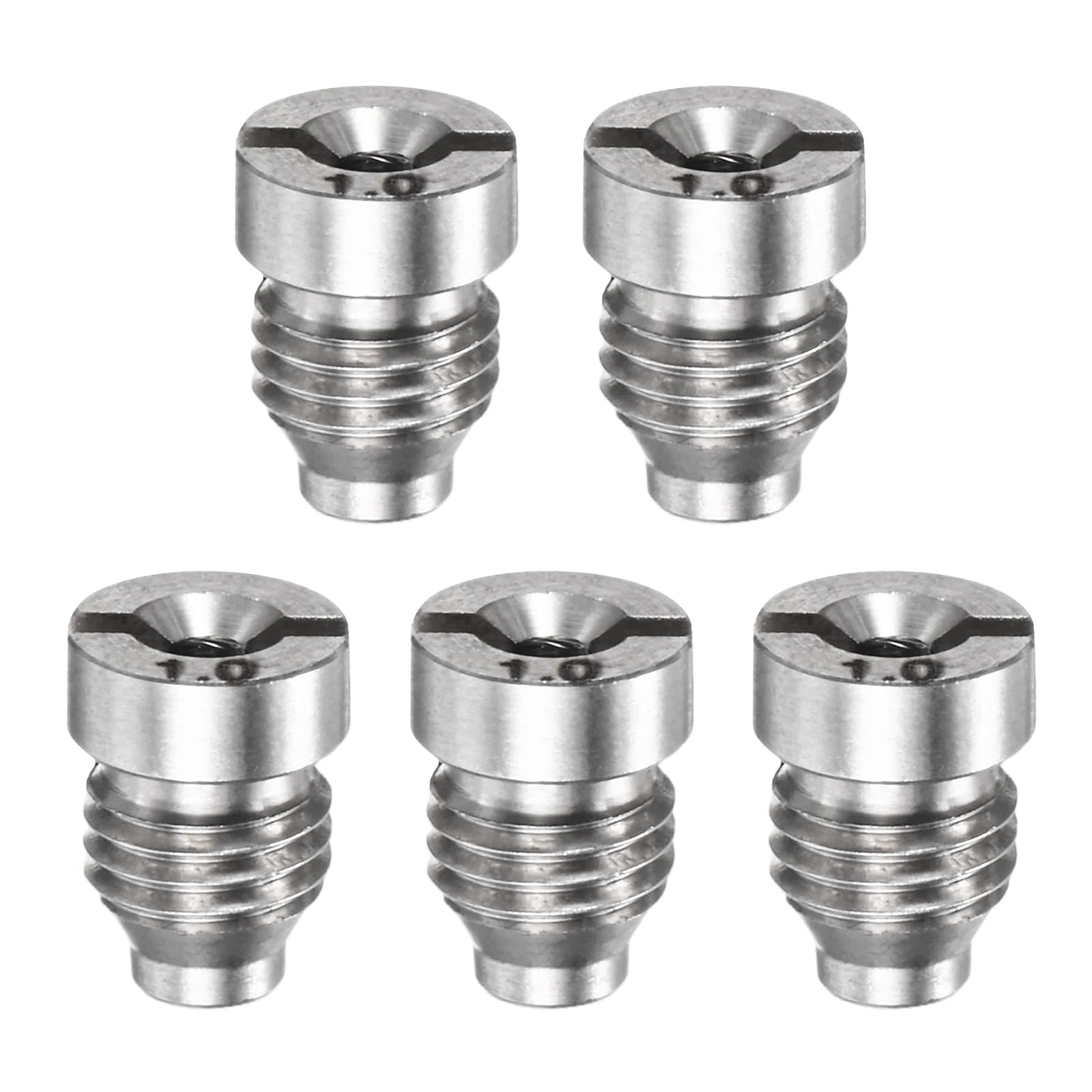 M METERXITY 5-Pack Foam Cannon Orifice Nozzle Tips, 1.0 mm Stainless Steel Replacement Thread Nozzle for Car Wash/Garden Hose Use/Snow Lather Lance, Universal Thread Tips [Silver]