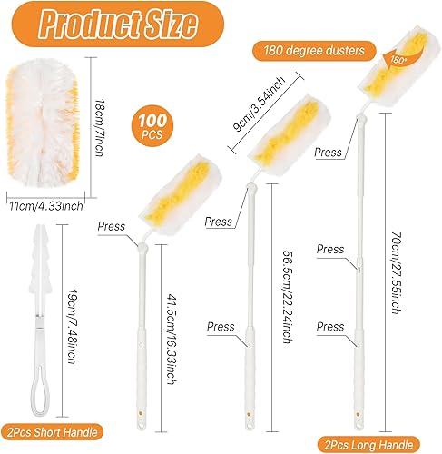 Miniatura 10 de 100 piezas de repuesto de plumero a granel, cabezal electrostático de repuesto de plumero grueso, repuestos de plumero para limpieza con 4 asas,