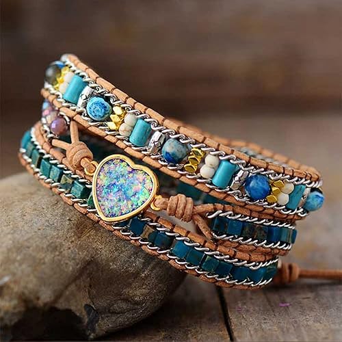 Miniatura 3 de ZOSOJONA Pulsera envolvente para mujer, estilo bohemio, con cuentas de piedra de cristal de jaspe natural