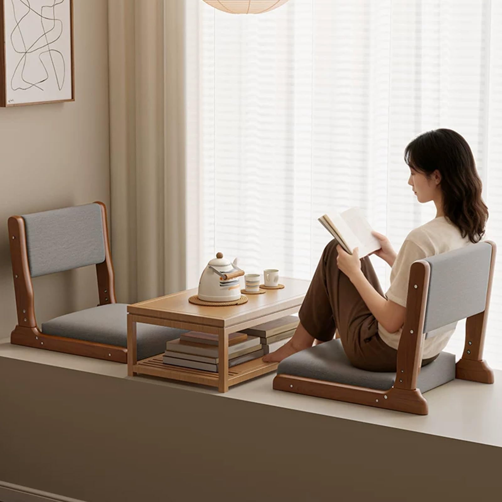 Silla japonesa plegable con soporte para la espalda, sofá perezoso sin patas, para meditación, té, lectura y relajación, cómodo asiento portátil