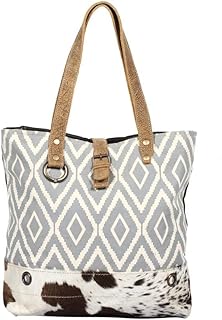 Myra Bag Vacation Upcycled Canvas & Cowhide Tote Bag S-1347