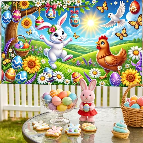 Image of Nuxovilar Easter Banner Spring Party Decor 43x71 Inches Polyester